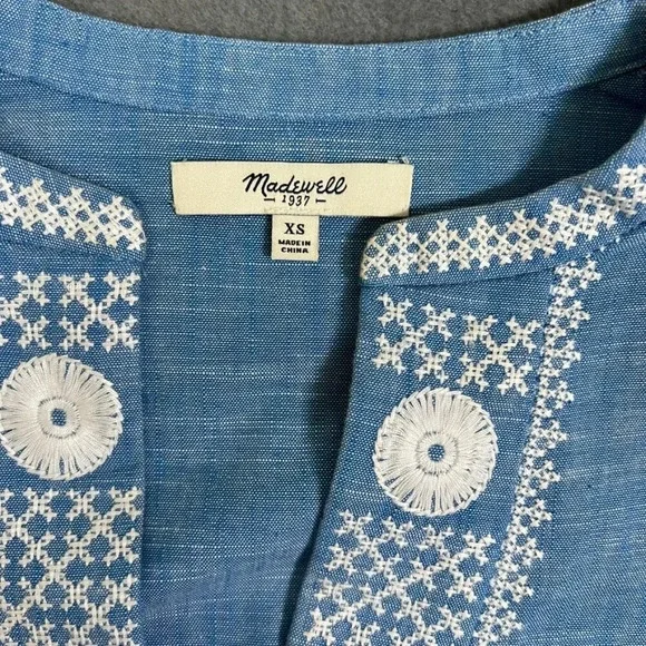 Madewell Chambray Sunstitch Tunic Dress XS Blue NWOT - Picture 2 of 4